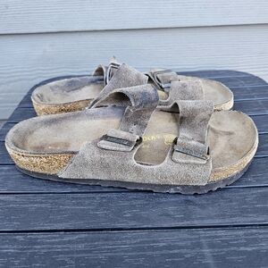 Birkenstock Arizona Tan Brown Suede Leather Sandals Soft Strap Size 38